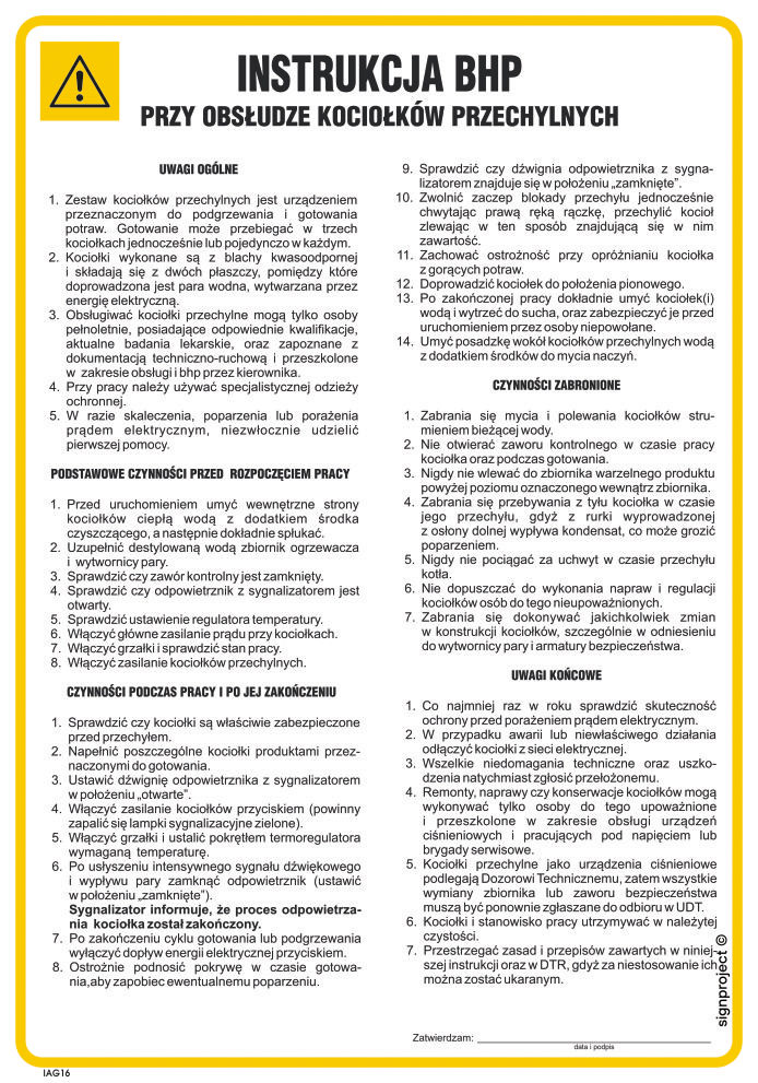 IAG16 LNSTRUKCJA BHP PRZY OBSŁUDZE KOCIOŁKÓW PRZECHYLNYCH, HN - PŁYTA ELASTYCZNA 0,4MM; (245X350MM)