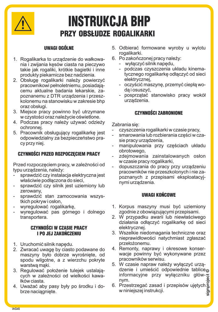 IAG45 INSTRUKCJA BHP PRZY OBSŁUDZE ROGALIKARKI, HN - PŁYTA ELASTYCZNA 0,4MM; (245X350MM)