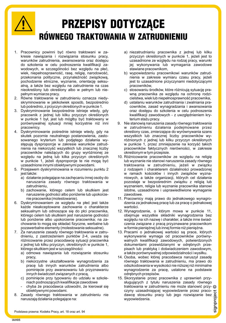 IAH05 PRZEPISY DOTYCZĄCE RÓWNEGO TRAKTOWANIA W ZATRUDNIENIU, FN - FOLIA SAMOPRZYLEPNA; (245X350MM)