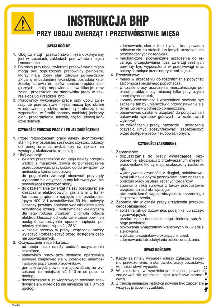 IAG54 INSTRUKCJA SANITARNA PRZY UBOJU ZWIERZĄT I PRZETWÓRSTWIE MIĘSA, PN - PŁYTA PCV 1MM; (245X350MM)