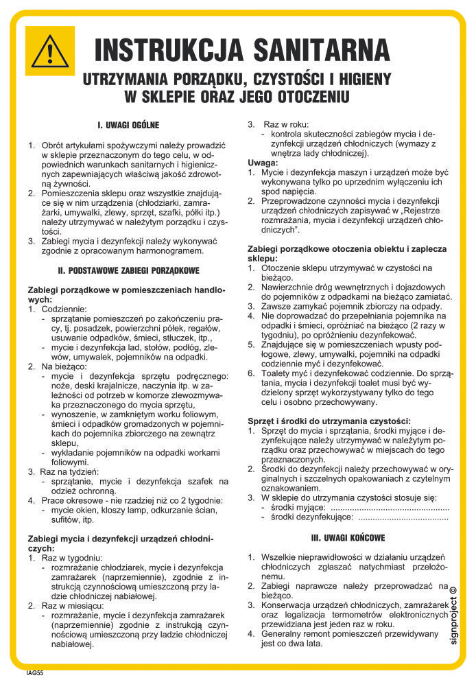 IAG55 INSTRUKCJA SANITARNA UTRZYMANIA PORZĄDKU, HN - PŁYTA ELASTYCZNA 0,4MM; (245X350MM)