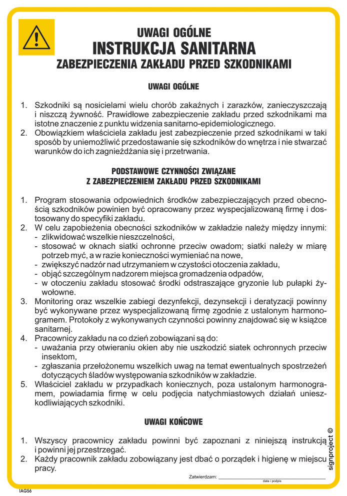 IAG56 INSTRUKCJA BHP ZABEZPIECZENIA ZAKŁADU PRZED SZKODNIKAMI, FN - FOLIA SAMOPRZYLEPNA; (245X350MM)