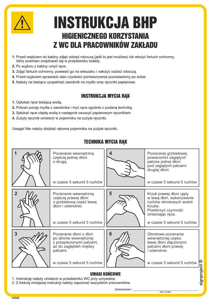 IAG60 INSTRUKCJA BHP HIGIENICZNEGO KORZYSTANIA Z WC DLA PRACOWNIKÓW ZAKŁADU, FN - FOLIA SAMOPRZYLEPNA; (245X350MM)