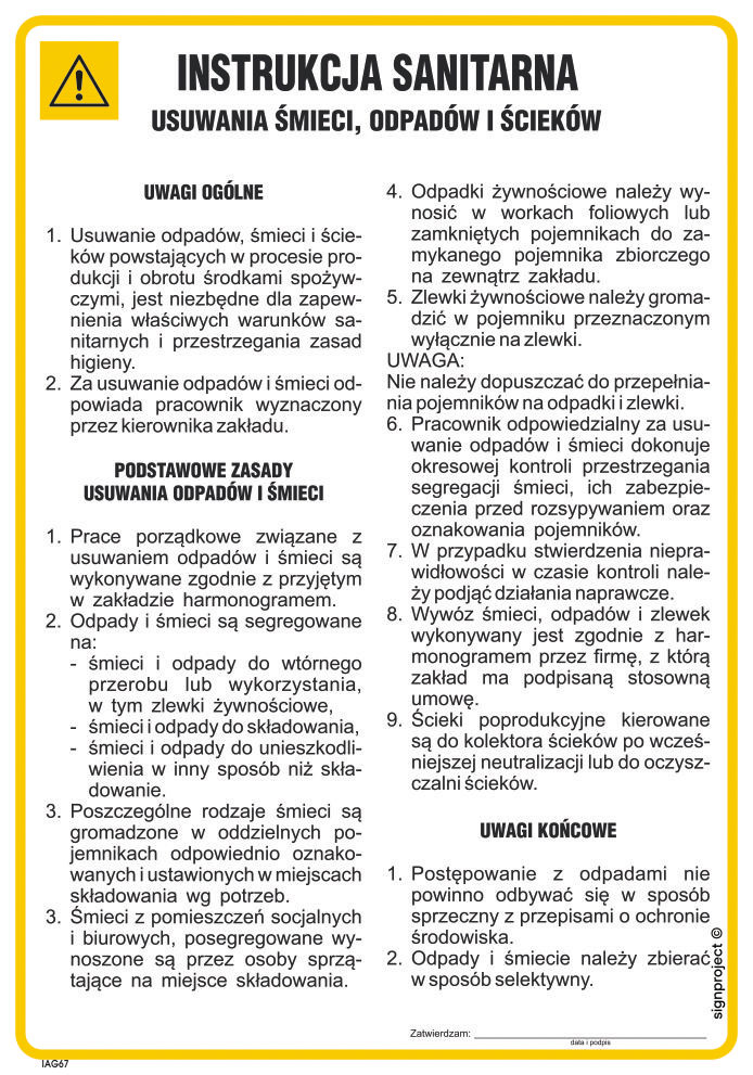 IAG67 INSTRUKCJA BHP USUWANIA ŚMIECI, HN - PŁYTA ELASTYCZNA 0,4MM; (245X350MM)
