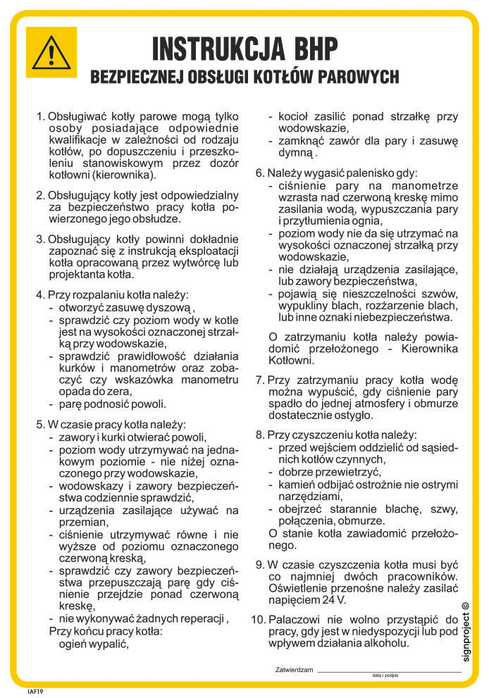 IAF19 INSTRUKCJA BEZPIECZNEJ OBSŁUGI KOTŁÓW PAROWYCH, PN - PŁYTA PCV 1MM; (245X350MM)