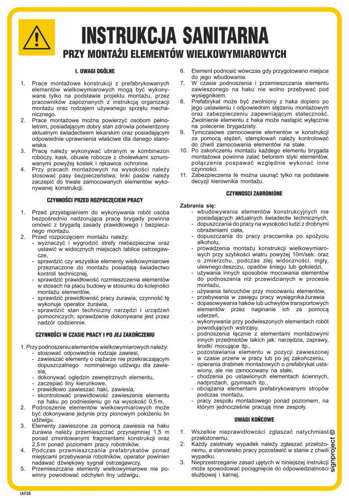 IAF28 INSTRUKCJA SANITARNA PRZY MONTAŻU ELEMENTÓW WIELKOWYMIAROWYCH, FN - FOLIA SAMOPRZYLEPNA; (245X350MM)