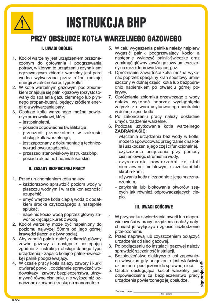 IAG04 INSTRUKCJA BHP PRZY OBSŁUDZE KOTŁA WARZELNEGO GAZOWEGO, FN - FOLIA SAMOPRZYLEPNA; (245X350MM)