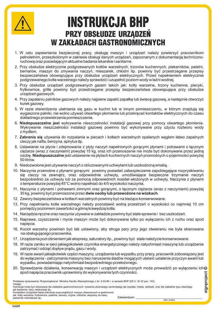 IAG09 INSTRUKCJA BHP PRZY OBSŁUDZE URZĄDZEŃ W ZAKŁADACH GASTRONOMICZNYCH, HN - PŁYTA ELASTYCZNA 0,4MM; (245X350MM)
