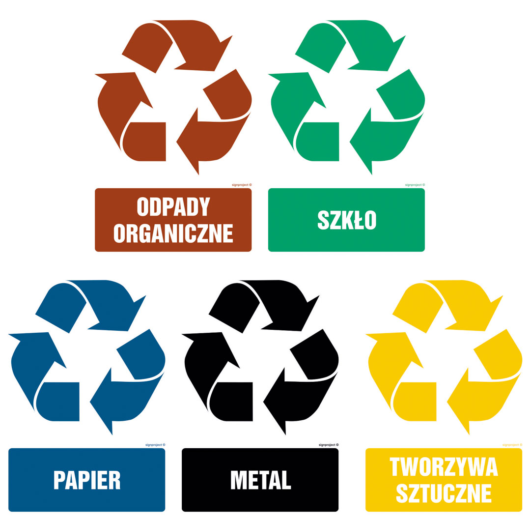 OD100 ETYKIETY NA POJEMNIKI NA ODPADY - METAL, ODPADY ORGANICZNE, PAPIER, SZKŁO, TWORZYWA SZTUCZNE, FN - FOLIA SAMOPRZYLEPNA; (100X150MM)