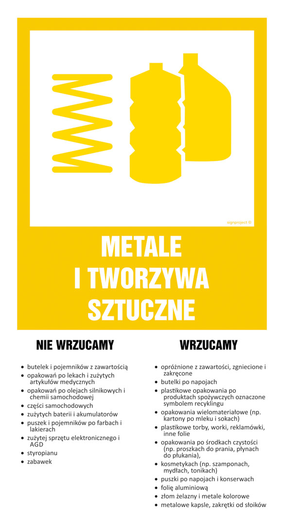 OD201 INSTRUKCJA SEGREGACJI ODPADÓW - METALE I TWORZYWA SZTUCZNE, FN - FOLIA SAMOPRZYLEPNA; (200X370MM)