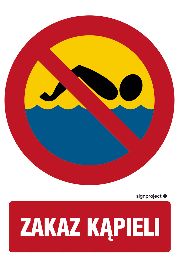 OE018 ZAKAZ KĄPIELI, ON - BLACHA OCYNK; (350X525MM)