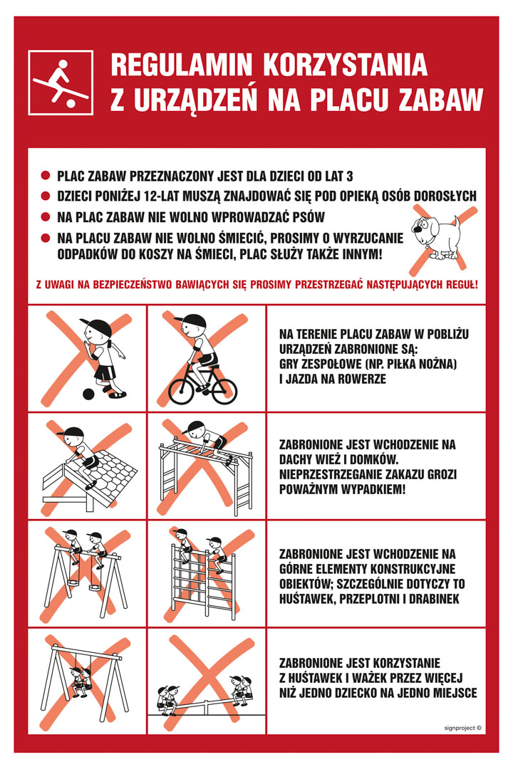 NE001 REGULAMIN KORZYSTANIA Z URZĄDZEŃ NA PLACU ZABAW, ON - BLACHA OCYNK; (500X750MM)
