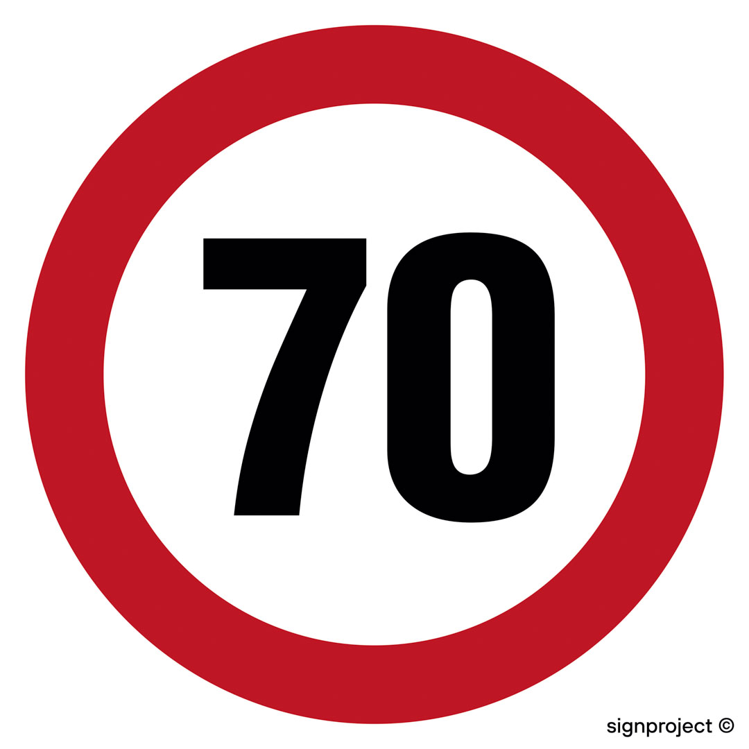 SA004 OGRANICZENIE PRĘDKOŚCI 70, PN - PŁYTA PCV 1MM; (600X600MM)
