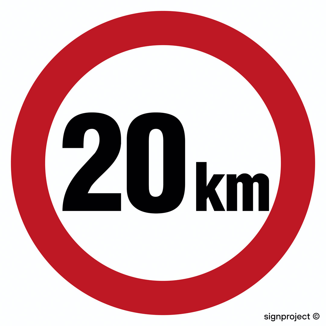 SA027 OGRANICZENIE PRĘDKOŚCI 20 KM, PO - PŁYTA PCV 1MM OSBLASKOWA; (300X300MM)