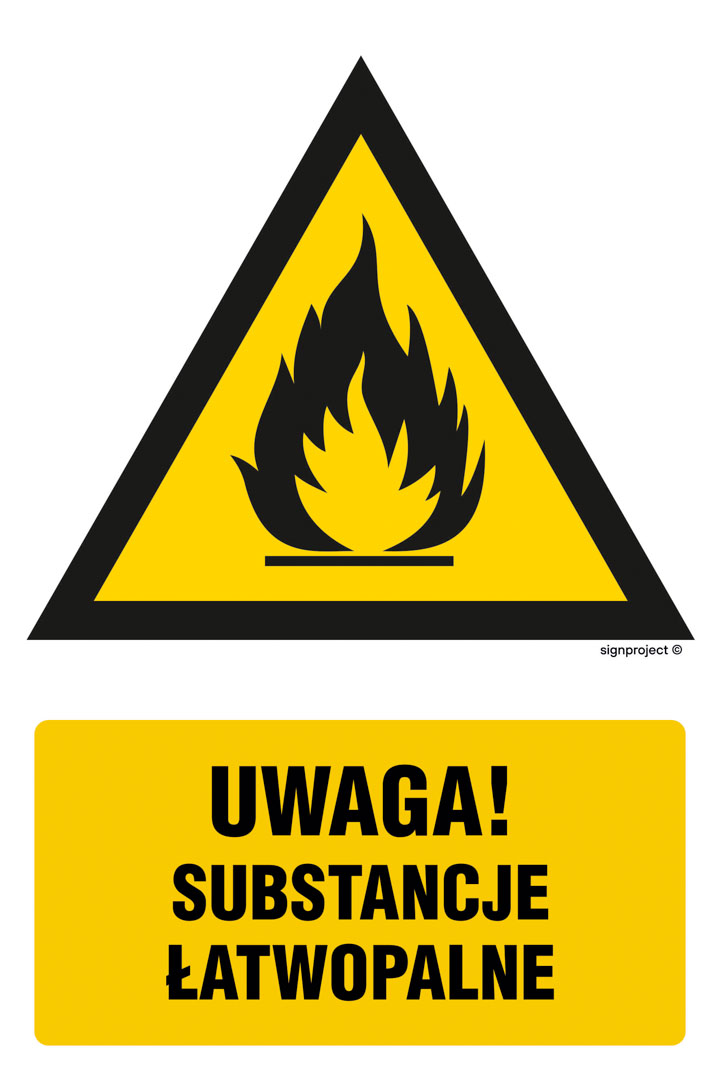 JA011 UWAGA! SUBSTANCJE ŁATWOPALNE, PN - PŁYTA PCV 1MM; (100X150MM)