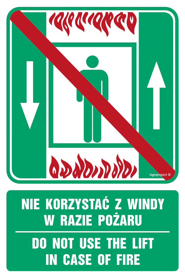 AC070 NIE KORZYSTAĆ Z WINDY W RAZIE POŻARU / DO NOT USE THE LIFT IN CASE OF FIRE, KS - FOLIA PODŁOGOWA FOTOLUMINESCENCYJNA; (500X750MM)