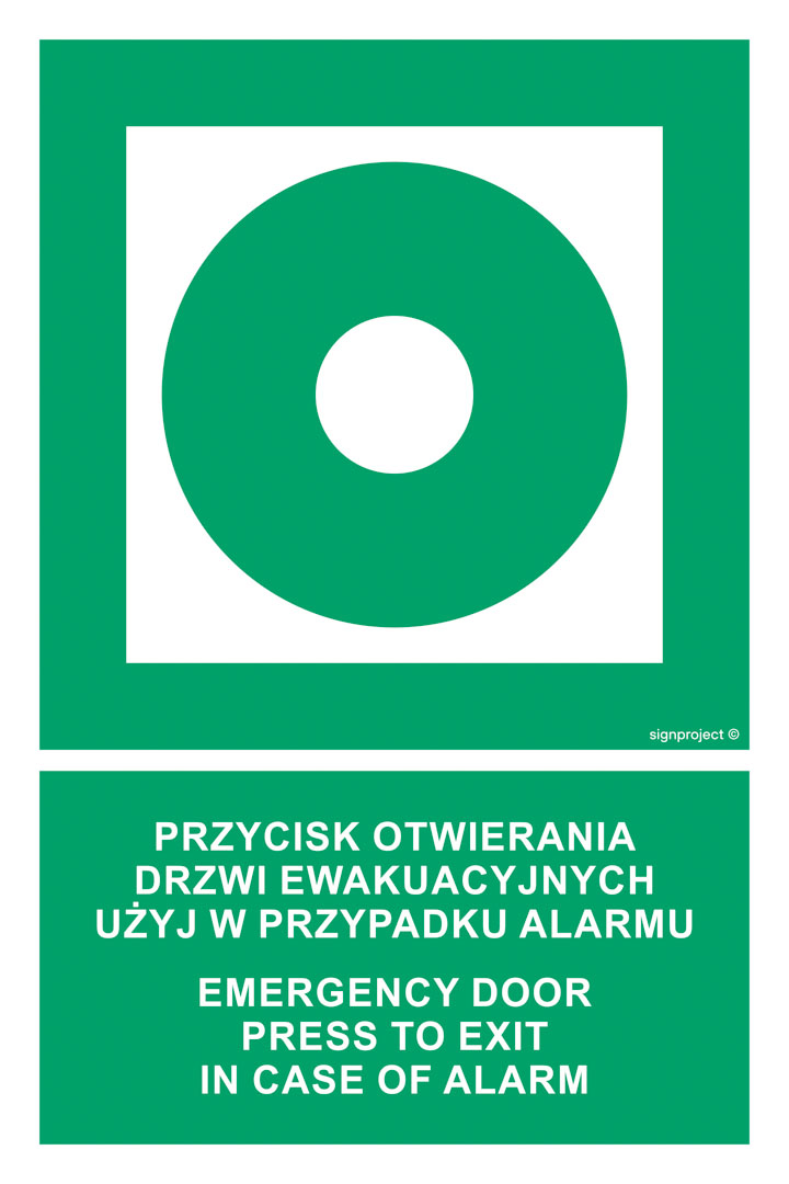 AC083 PRZYCISK OTWIERANIA DRZWI EWAKUACYJNYCH. UŻYJ W PRZYPADKU ALARMU / EMERGENCY DOOR. PRESS TO EXIT IN CASE OF ALARM, TS - PŁYTA TD FOTOLUMINESCENCYJNA; (100X150MM)