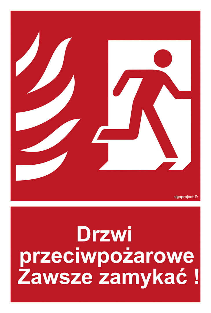 BC054 DRZWI PRZECIWPOŻAROWE. ZAWSZE ZAMYKAĆ! PRAWOSTRONNE, FS - FOLIA SAMOPRZYLEPNA FOTOLUMINESCENCYJNA; (400X594MM)