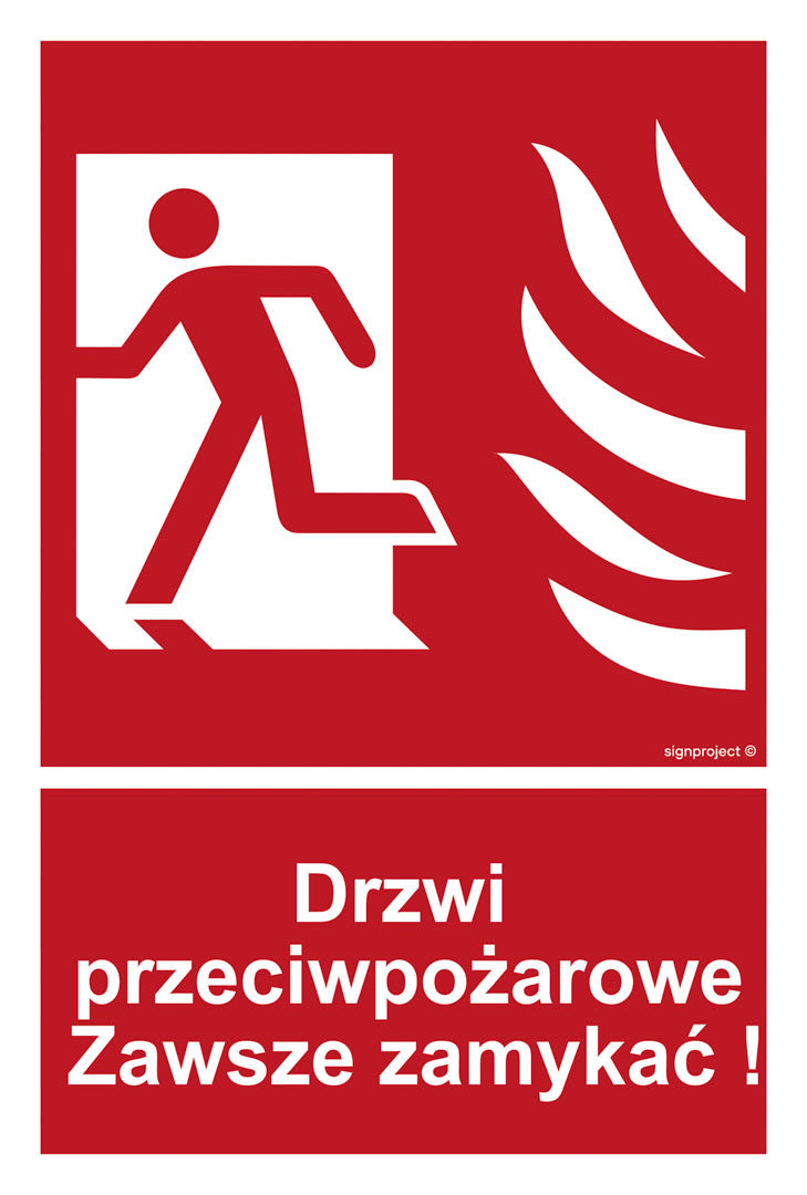 BC055 DRZWI PRZECIWPOŻAROWE. ZAWSZE ZAMYKAĆ! LEWOSTRONNE, KN - FOLIA PODŁOGOWA NIEŚWIECĄCA; (250X370MM)