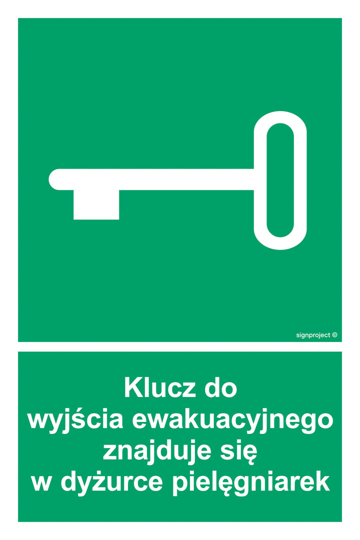 AC066 KLUCZ DO WYJŚCIA EWAKUACYJNEGO ZNAJDUJE SIĘ W DYŻURCE PIELĘGNIAREK, TS - PŁYTA TD FOTOLUMINESCENCYJNA; (700X1050MM)