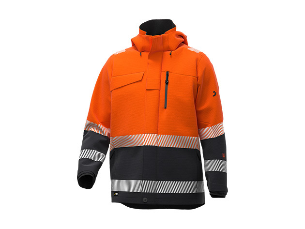 ZIMOWA KURTKA O PODWYŻSZONEJ WIDOCZNOŚC Z CIEPŁĄ WYŚCIÓŁKĄ I WIATRO- I WODOODPORNĄ POWŁOKĄ SAFETY JOGGER SCUTI WINTER JKT M, POMARAŃCZOWY-CIEMNOSZARY
