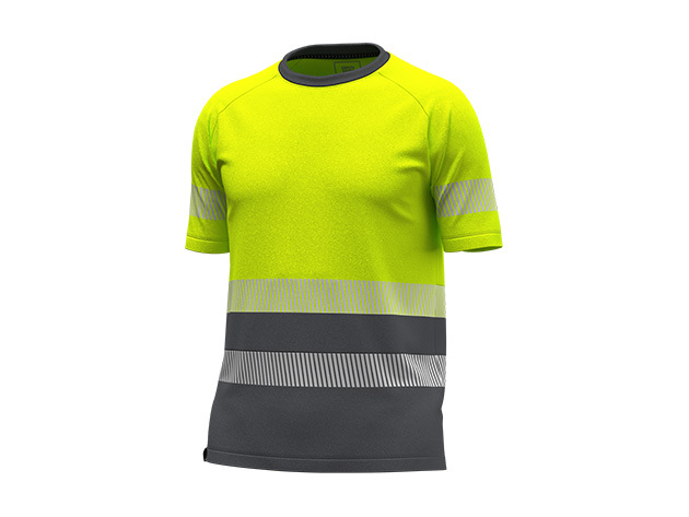 ODDYCHALNA I SZYBKOSCHNĄCA KOSZULKA Z ODBLASKOWYMI PASKAMI SAFETY JOGGER SCUTI TSHIRT M, ŻÓŁTY-CIEMNOSZARY