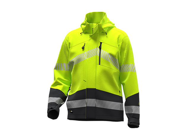 KURTKA SOFTSHELLOWA O PODWYŻSZONEJ WIDOCZNOŚC, KTÓRA ZAPEWNIA WIDOCZNĄ OCHRONĘ W LŻEJSZEJ FORMIE SAFETY JOGGER SCUTI SSHELL JKT M, ŻÓŁTY-CZARNY