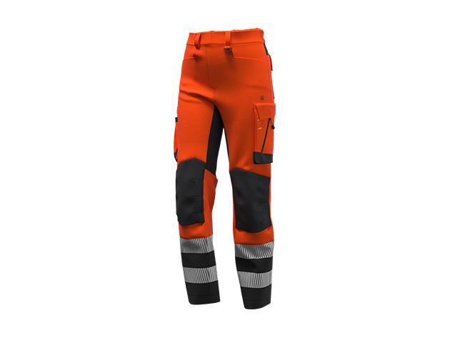 SPODNIE O PODWYŻSZONEJ WIDOCZNOŚC, ROZCIĄGLIWE W 4 KIERUNKACH, Z WZMOCNIONYMI ELEMENTAMI I FUNKCJONALNYMI DETALAMI, O KOBIECYM KROJU SAFETY JOGGER SCUTI HV TROUSERS W, POMARAŃCZOWY-CZARNY