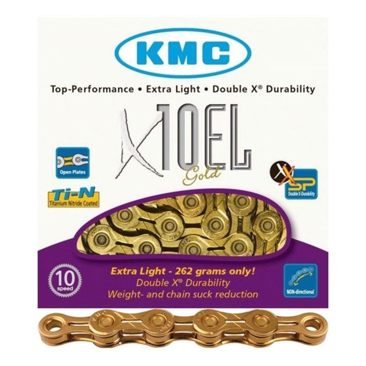 KMC X10EL Ti-N Łańcuch rowerowy 10-rzędowy, gold 114 ogniwa 2020 Łańcuchy 240580