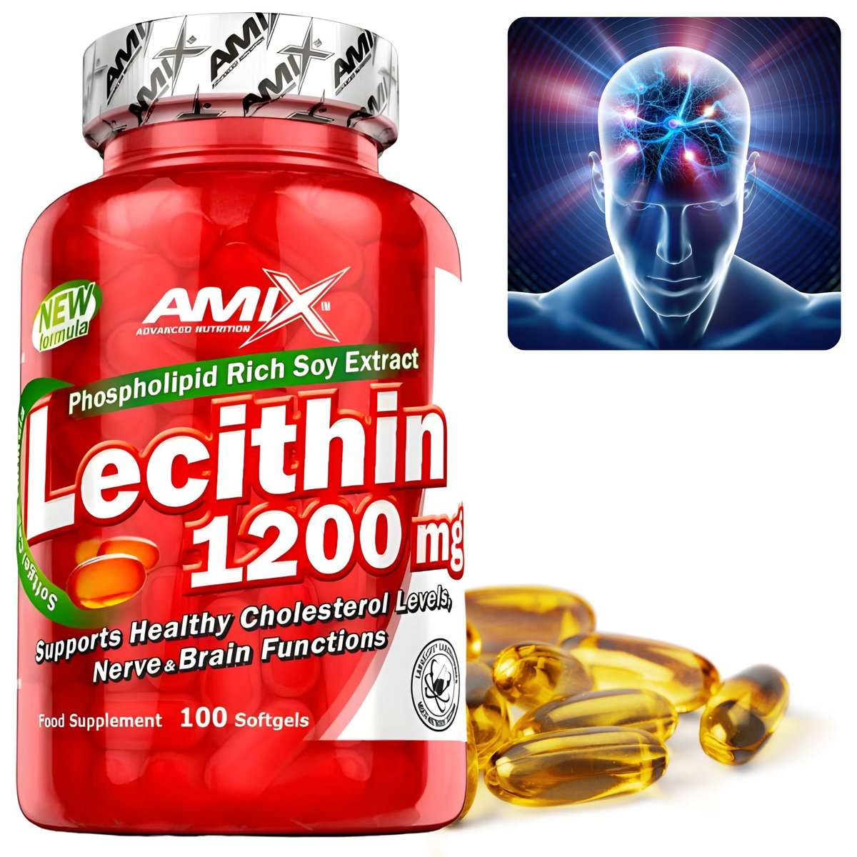 Lecithin 1200 mg Witaminy Lecytyna Sojowa 100 kapsułek