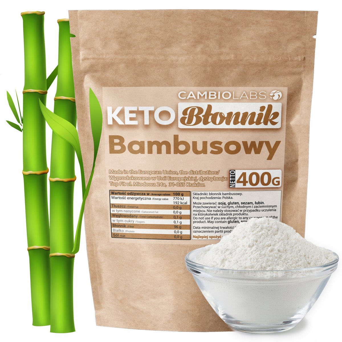 Błonnik Bambusowy 400g KETO Mąka Bambusowa BF100 do wypieków Naturalny Low