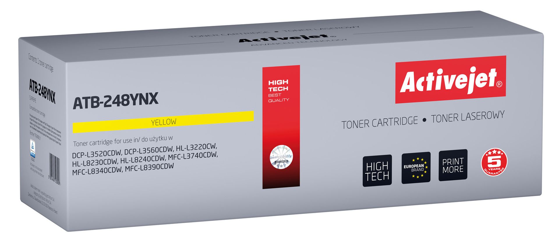 Activejet ATB-248YNX Toner do drukarek Brother; Zamiennik Brother TN248XLY; Supreme; 2300 stron; żółty)