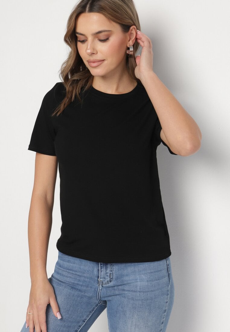 Czarny Wiskozowy T-shirt w Klasycznym Stylu Arivoria