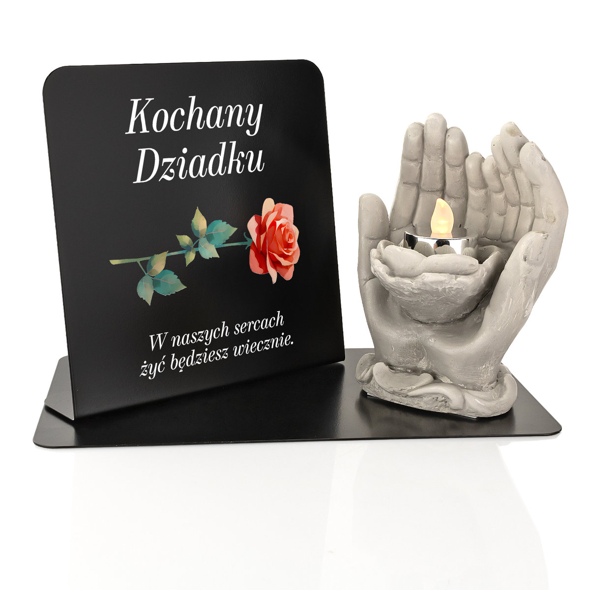 Znicz Solarny na Grób Dekoracja Dłonie Personalizacja na Święta Dzień Dziadka