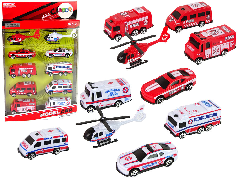 RESORAK ZESTAW AUTEK POJAZDY STRAŻ POŻARNA AMBULANS10SZT
