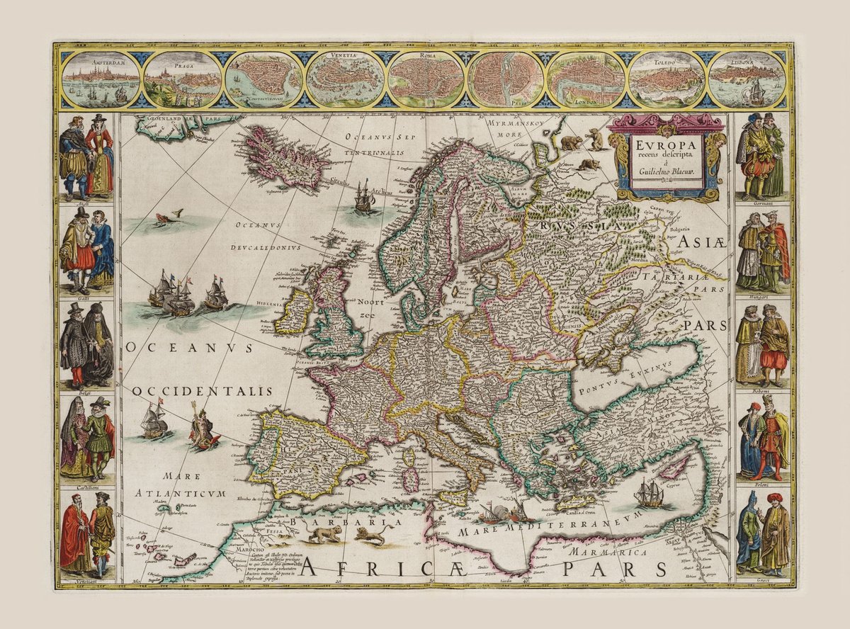 Europa według Guilielmo Blaeuw. Mapa ścienna
