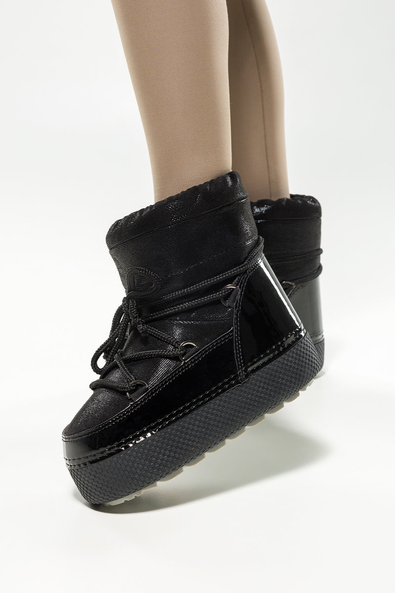 Czarne śniegowce damskie na platformie z ozdobnym sznurowaniem Casu NB616-41/42