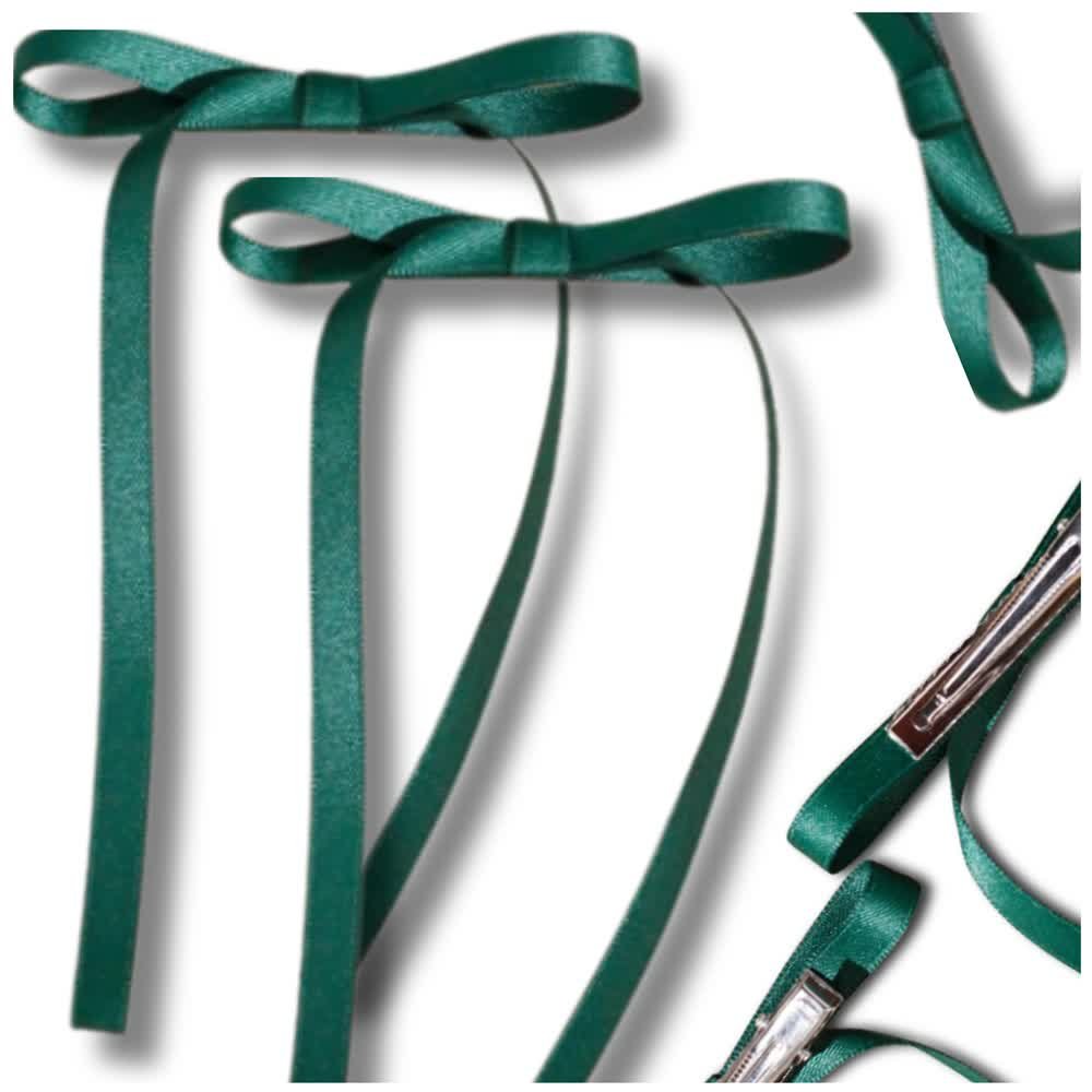 Spinki damskie do włosów długie kokardki 2 szt zielone eleganckie