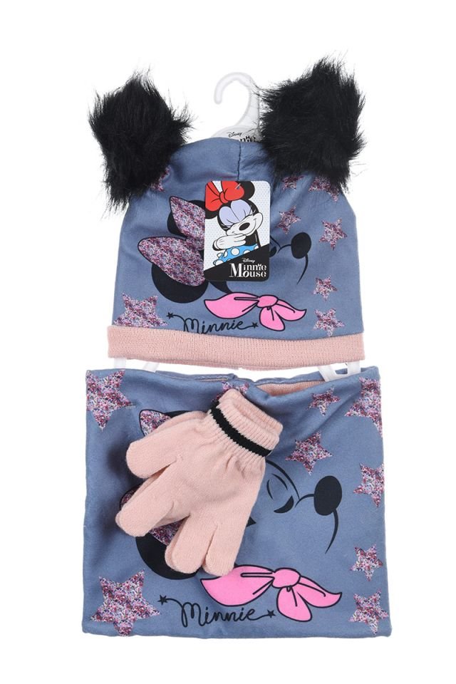 Szary komplet Disney Myszka Minnie - czapka, rękawiczki i komin rozmiar 54 cm