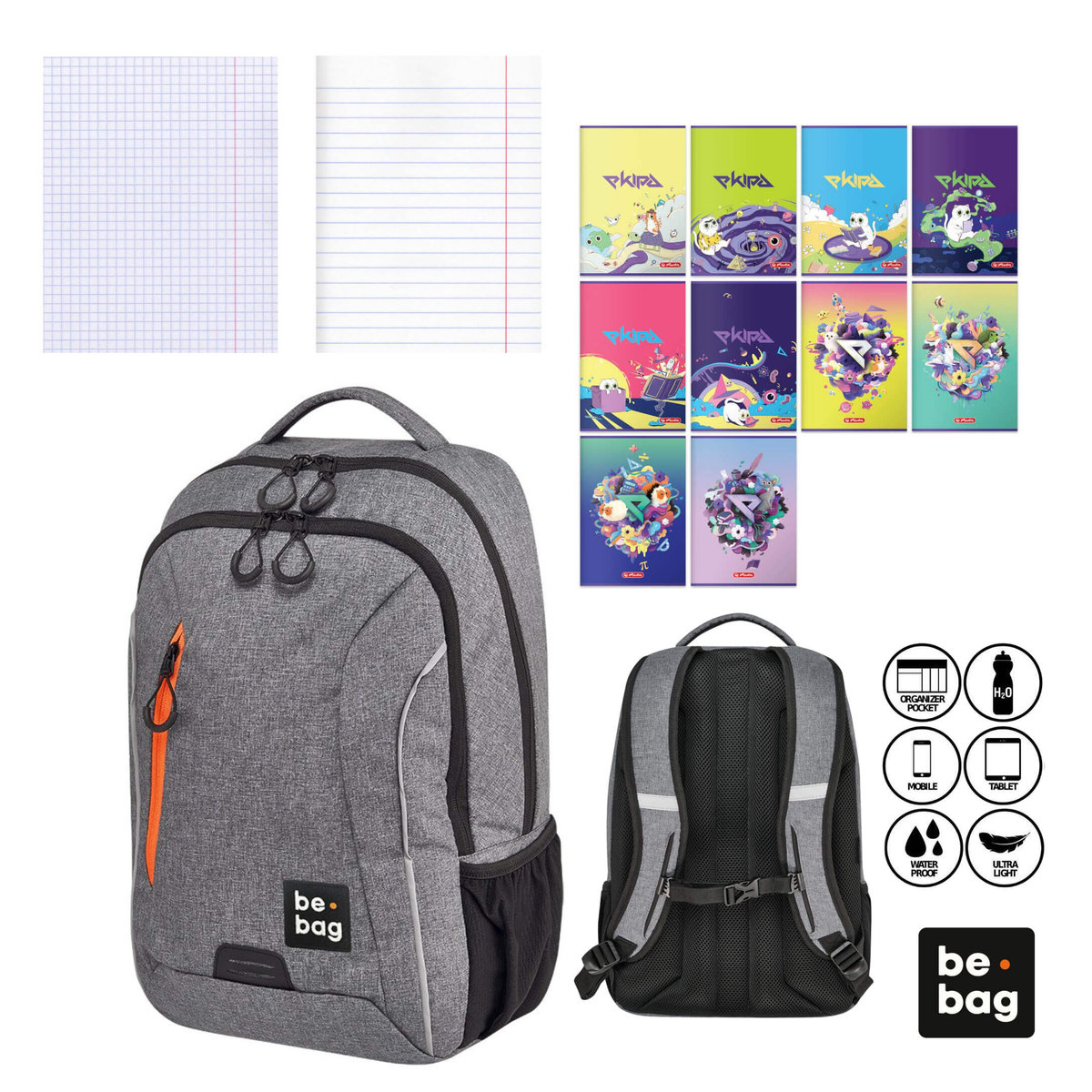 Plecak be.bag +10 zeszytów A5 60-kartkowych HERLITZ