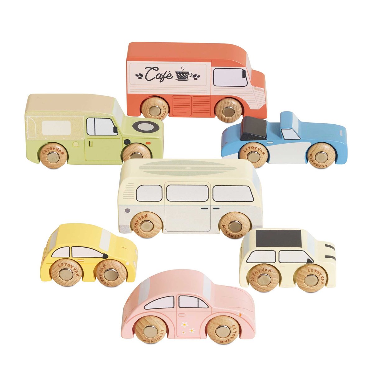 Le Toy Van - Drewniane samochody vintage, zestaw 7 samochodów