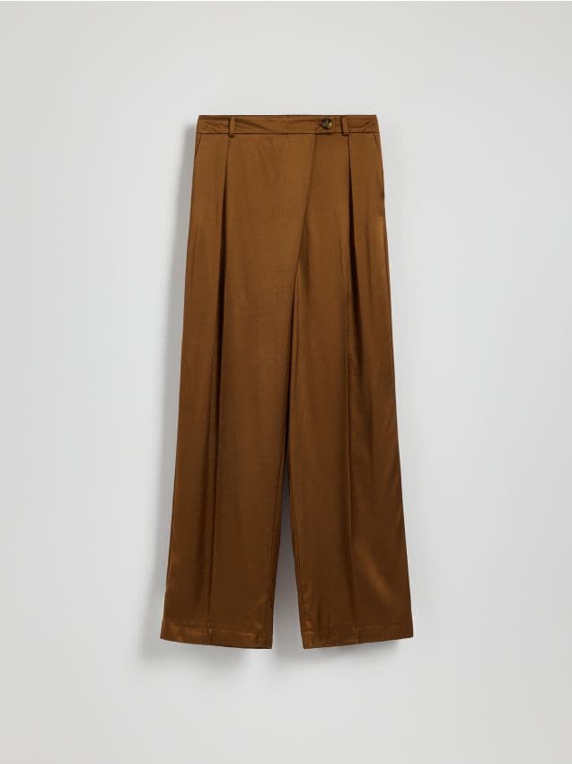 Reserved - Satynowe spodnie z wiskozy - brązowy