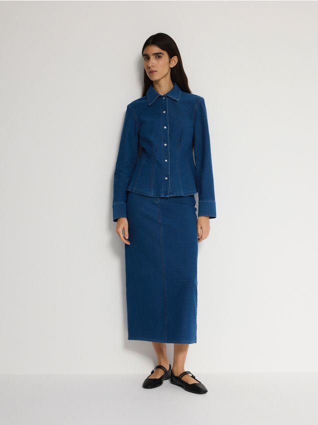 Reserved - Jeansowa koszula z zaszewkami - indigo jeans