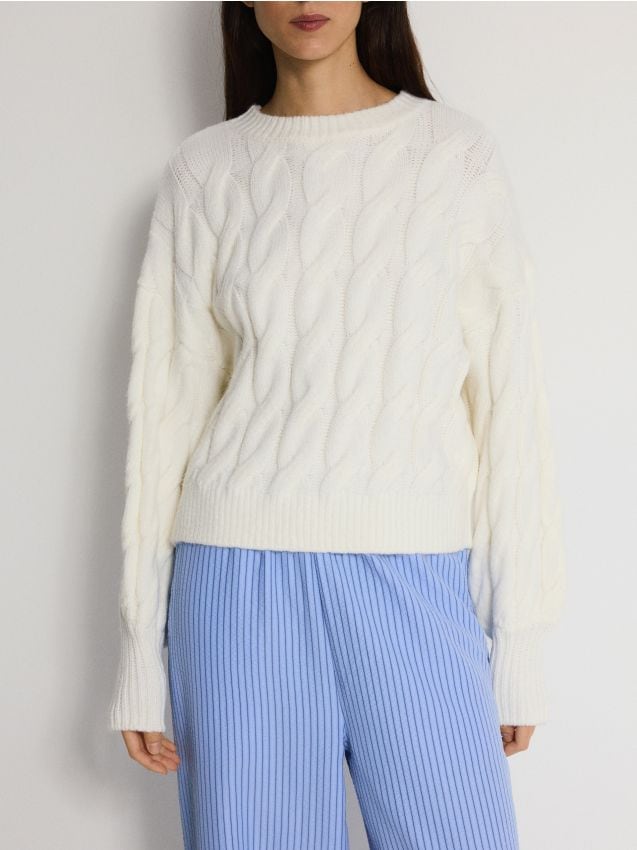 Reserved - Sweter z ozdobnym wiązaniem na plecach - złamana biel