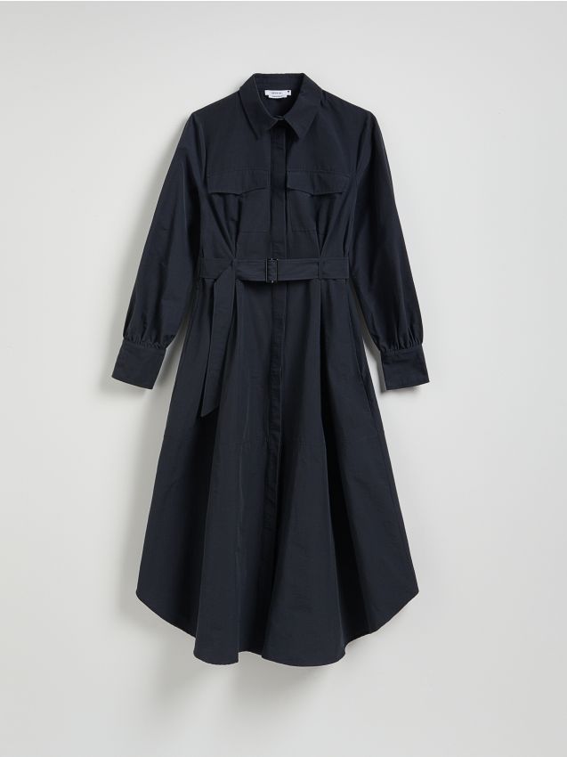 Reserved - Koszulowa sukienka z bawełną - granatowy