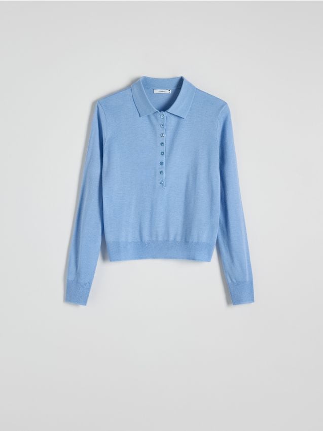 Reserved - Sweter polo z domieszką wełny - jasnoniebieski