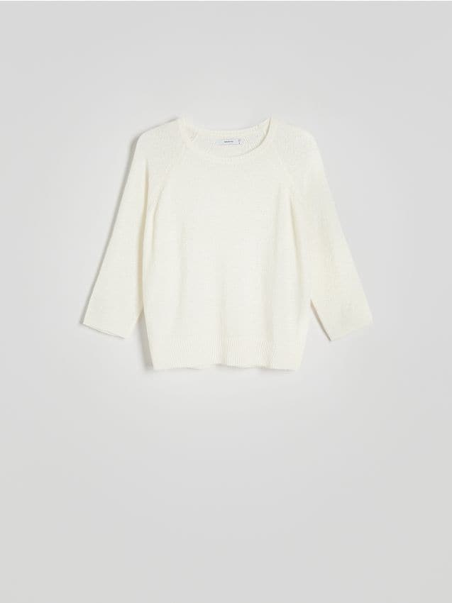 Reserved - Gładki sweter - złamana biel