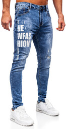 Niebieskie spodnie jeansowe męskie slim fit Denley TF292