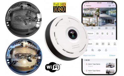 Kamera Panoramiczna WiFi FHD UFO 360°, Szerokokątna, Podgląd na Żywo Cały Świat, Nagrywanie, Czujnik