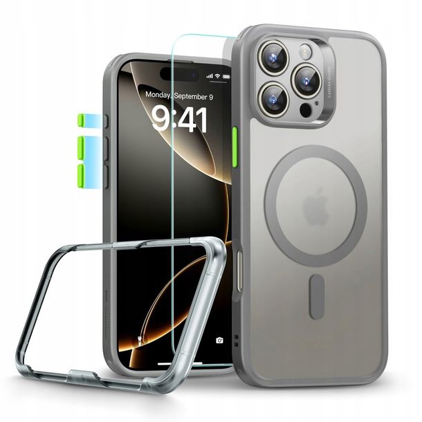 Zestaw etui + szkło, ESR Classic Pro Set HaloLock do iPhone 16 Pro Max do MagSafe, półprzezroczysto-szare